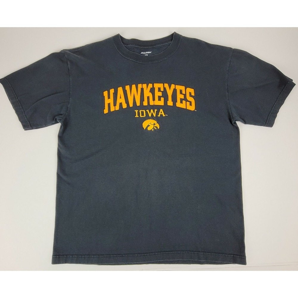 Iowa Hawkeye Embroidered Applique Pro Edge Tee T-shirt Adult Large Navy